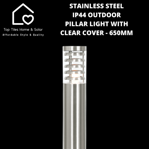 Stainless Steel IP44 Outdoor Pillar Light with Clear Cover - 650mm