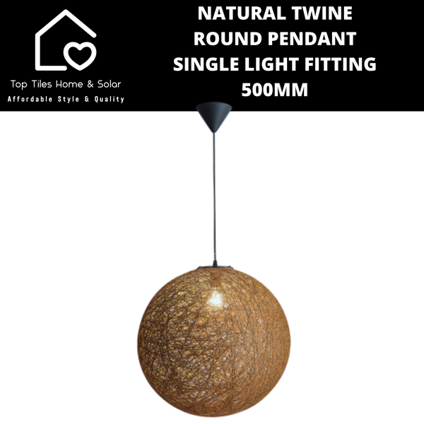 Natural Twine Round Pendant Single Light Fitting - 500mm