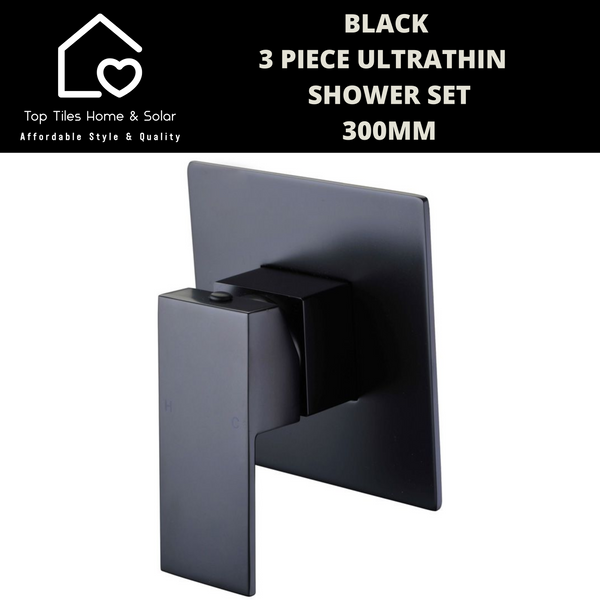 Black 3 Piece Ultrathin Shower Set - 300mm Square
