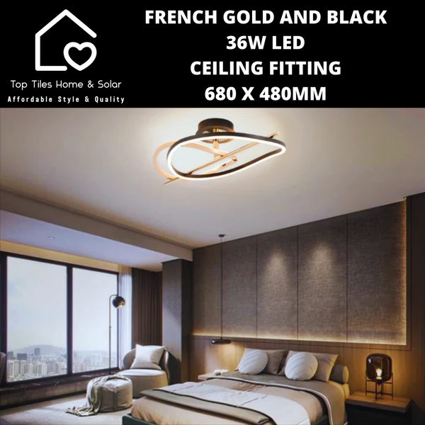 French Gold and Black 36W LED Ceiling Fitting - 680 x 480mm