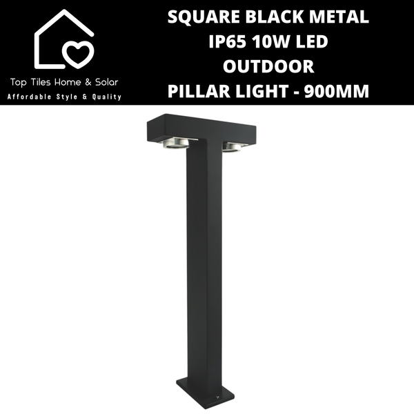 Square Black Metal IP65 10W LED Outdoor Pillar Light - 900mm