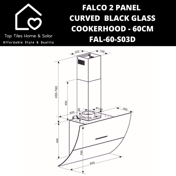 Falco 2 Panel Curved  Black Glass Cookerhood - 60cm FAL-60-S03D