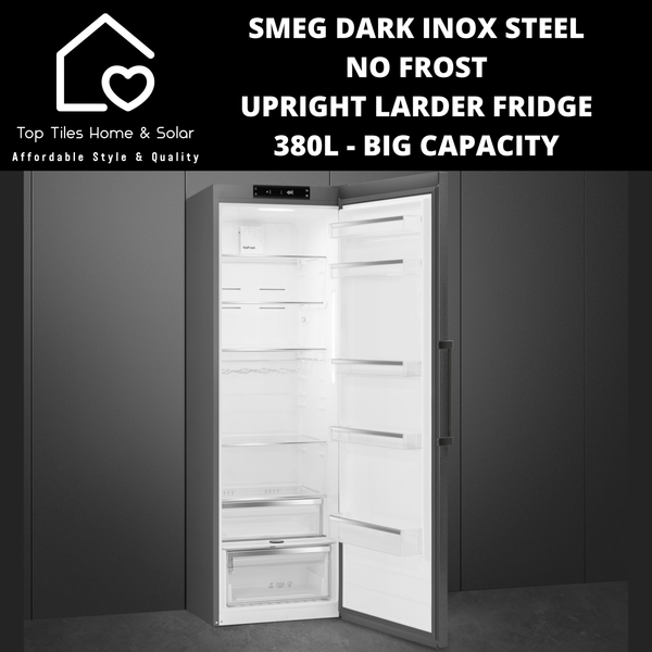 Smeg Dark Inox Steel No Frost Upright Larder Fridge - 380L Big Capacity