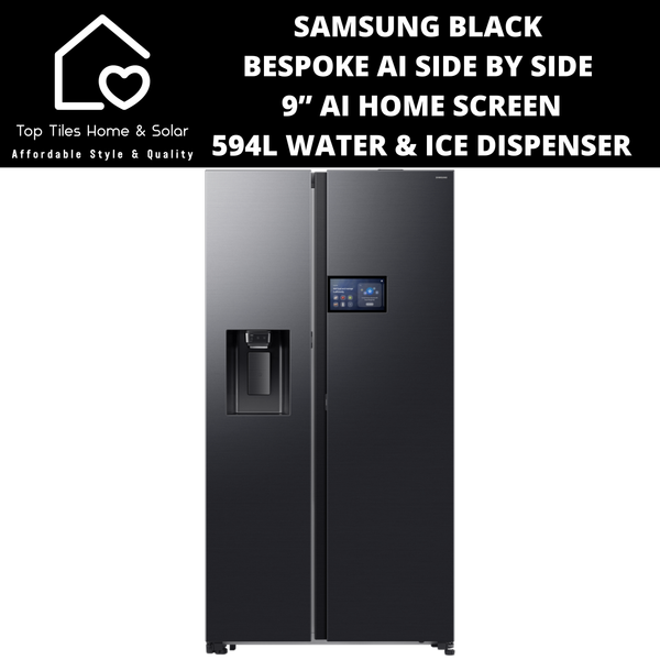 Samsung Black BESPOKE AI Side by Side 9” AI Home Screen - 594L Water & Ice Dispenser