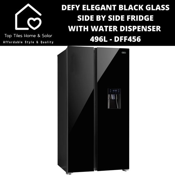 Defy Elegant Black Glass Side by Side Fridge - 496L Water Dispenser DFF456