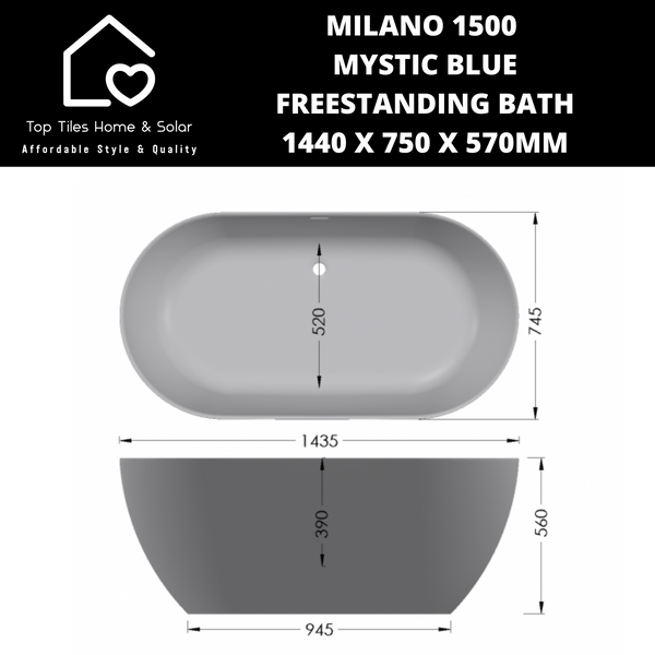Milano 1500 Mystic Blue Freestanding Bath - 1440 x 750mm