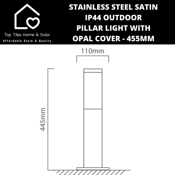 Stainless Steel Satin IP44 Outdoor Pillar Light with Opal Cover - 455mm