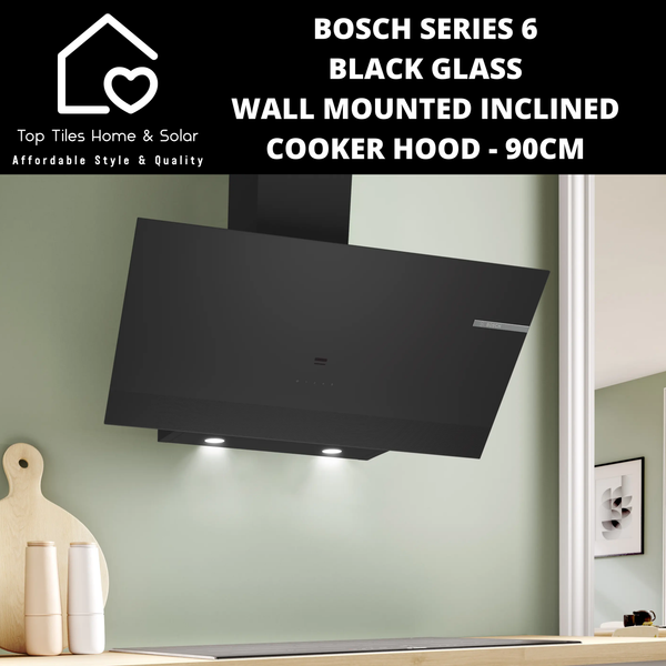 Bosch Series 6 - Black Glass Wall Mounted Inclined Cooker Hood - 90cm