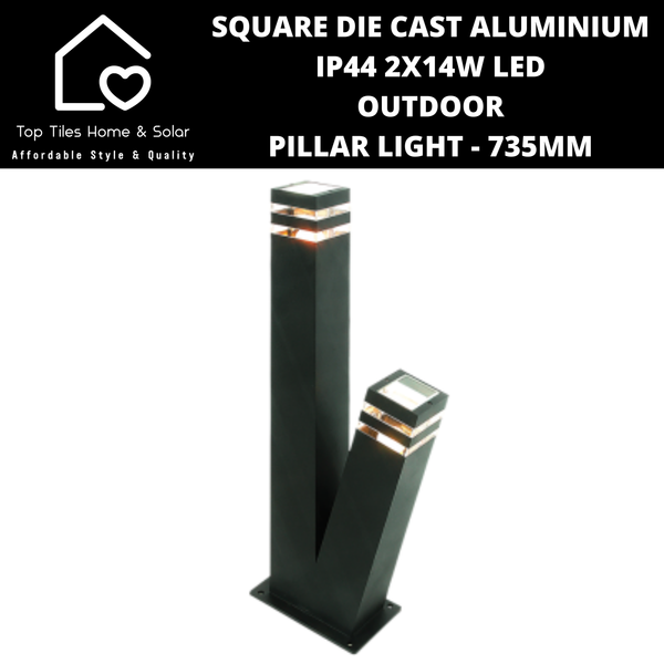 Square Die Cast Aluminium IP44 2x14W LED Outdoor Pillar Light - 735mm