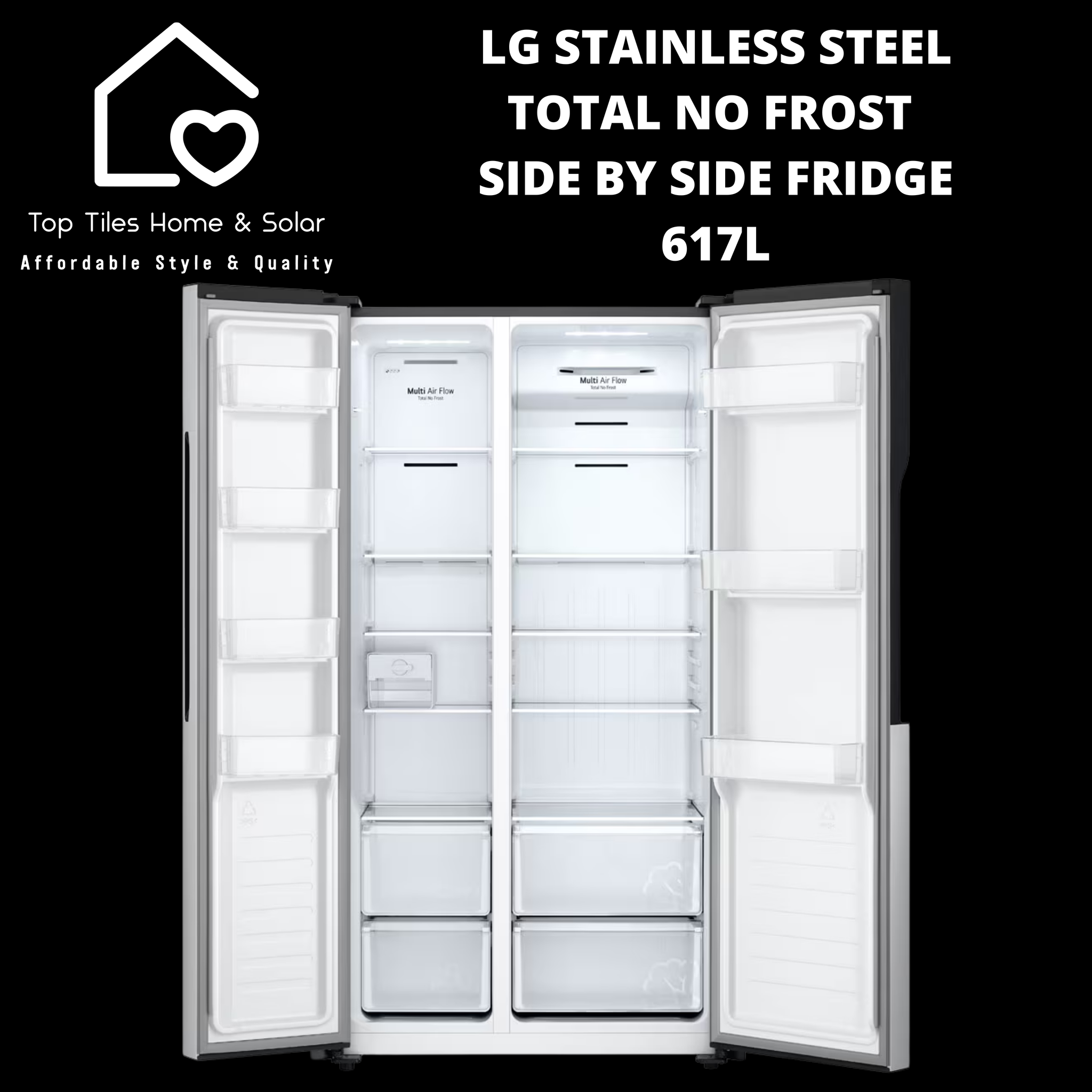 LG Stainless Steel Total No Frost Side by Side Fridge - 617L – Top