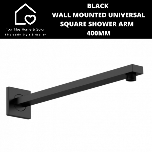 Black Wall Mounted Universal Square Shower Arm - 400mm