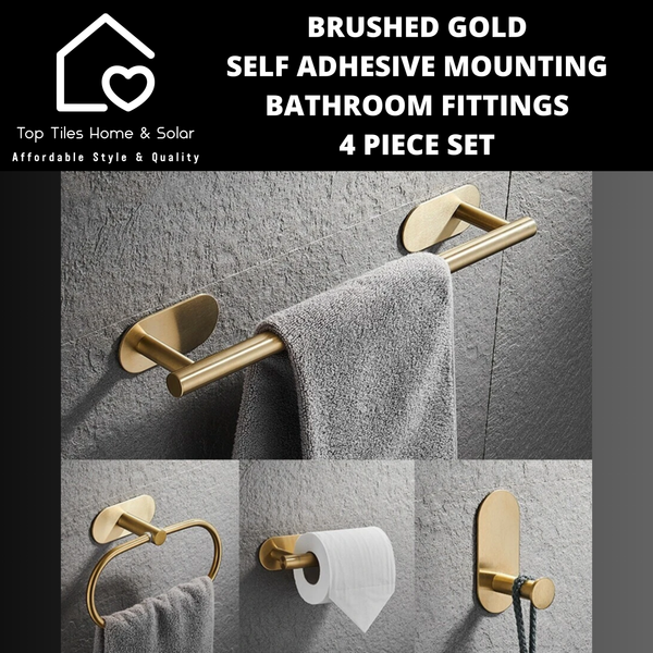 Brushed Gold Self Adhesive Mounting Bathroom Fittings - 4 Piece Set