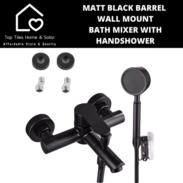 Matt Black Barrel Wall Mount Bath Mixer With Handshower