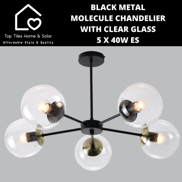 Black Metal Molecule Chandelier With Clear Glass - 5 x 40W ES