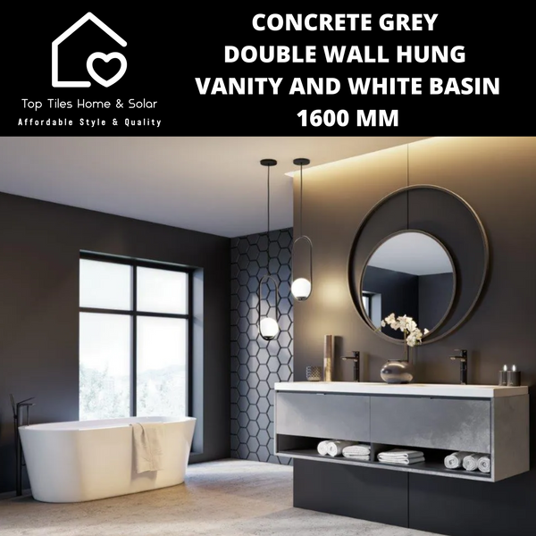Concrete Grey Double Wall Hung Vanity and White Basin - 1600 mm