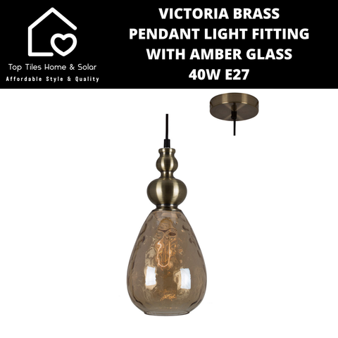 Victoria Brass Pendant Light Fitting with Amber Glass - 40W E27