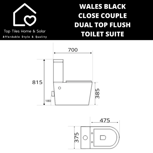 Wales Black Close Couple Dual Top Flush Toilet Suite