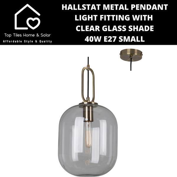 Hallstat Metal Pendant Light Fitting with Clear Glass Shade - 40W E27 Small