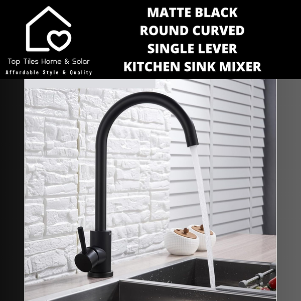 Matte Black Round Curved Single Lever Kitchen Sink Mixer