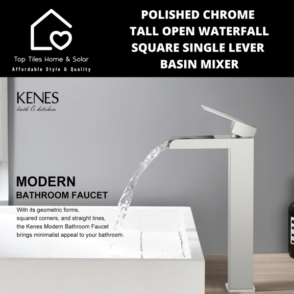 Polished Chrome Tall Open Waterfall Square Single Lever Basin Mixer