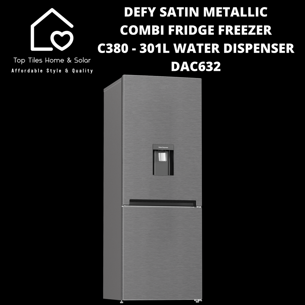 Defy Satin Metallic Combi Fridge Freezer C380 - 301L Water Defy Satin Metallic Combi Fridge Freezer C380 - 301L Water