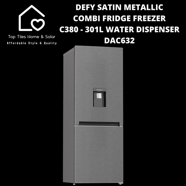 Defy Satin Metallic Combi Fridge Freezer C380 - 301L Water Dispenser DAC632
