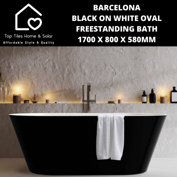 Barcelona Black on White Oval Freestanding Bath - 1700 x 800 x 580mm