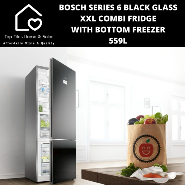 Bosch Series 6 - Black Glass XXL Combi Fridge With Bottom Freezer - 559L