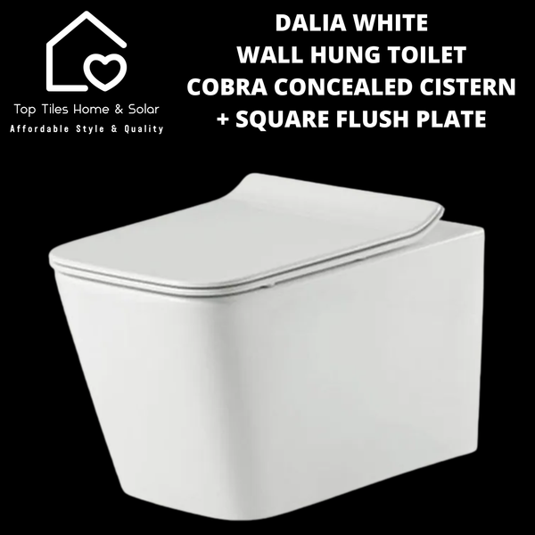 Dalia White Wall Hung Toilet With Cobra Concealed Cistern & Square Flush Plate