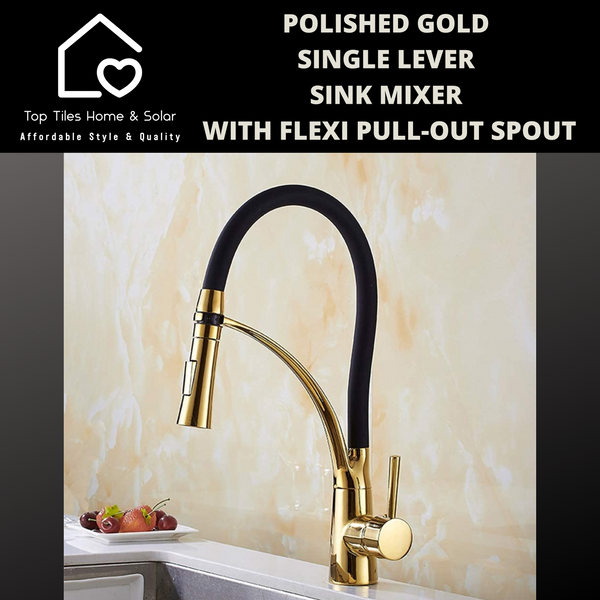 Polished Gold Single Lever Sink Mixer With Flexi Pull-Out Spout