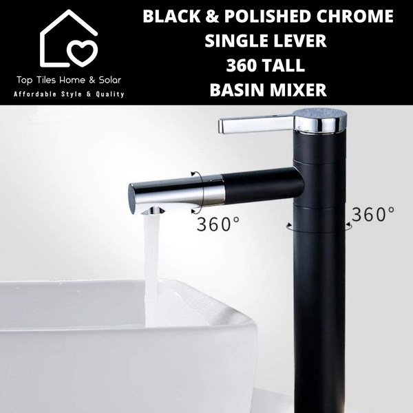 Black And Polished Chrome Single Lever 360 Tall Basin Mixer