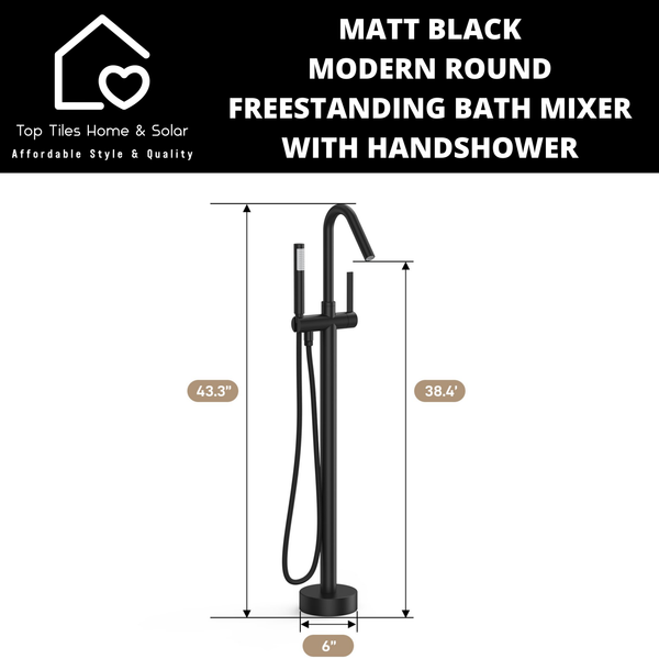 Matt Black Modern Round Freestanding Bath Mixer With Handshower