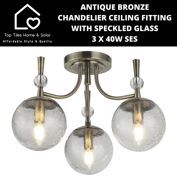 Antique Bronze Chandelier Ceiling Fitting with Speckled Glass - 3 x 40W SES