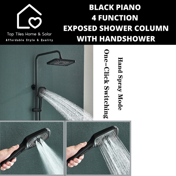 Black Piano 4 Function Exposed Shower Column With Handshower