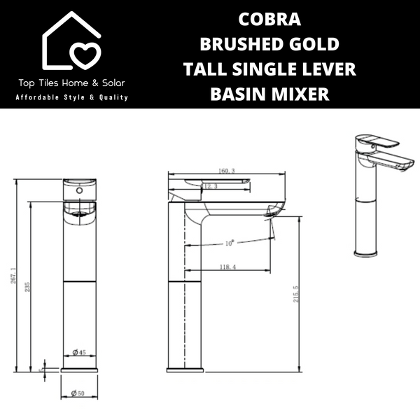 Cobra Brushed Gold Tall Single Lever Basin Mixer