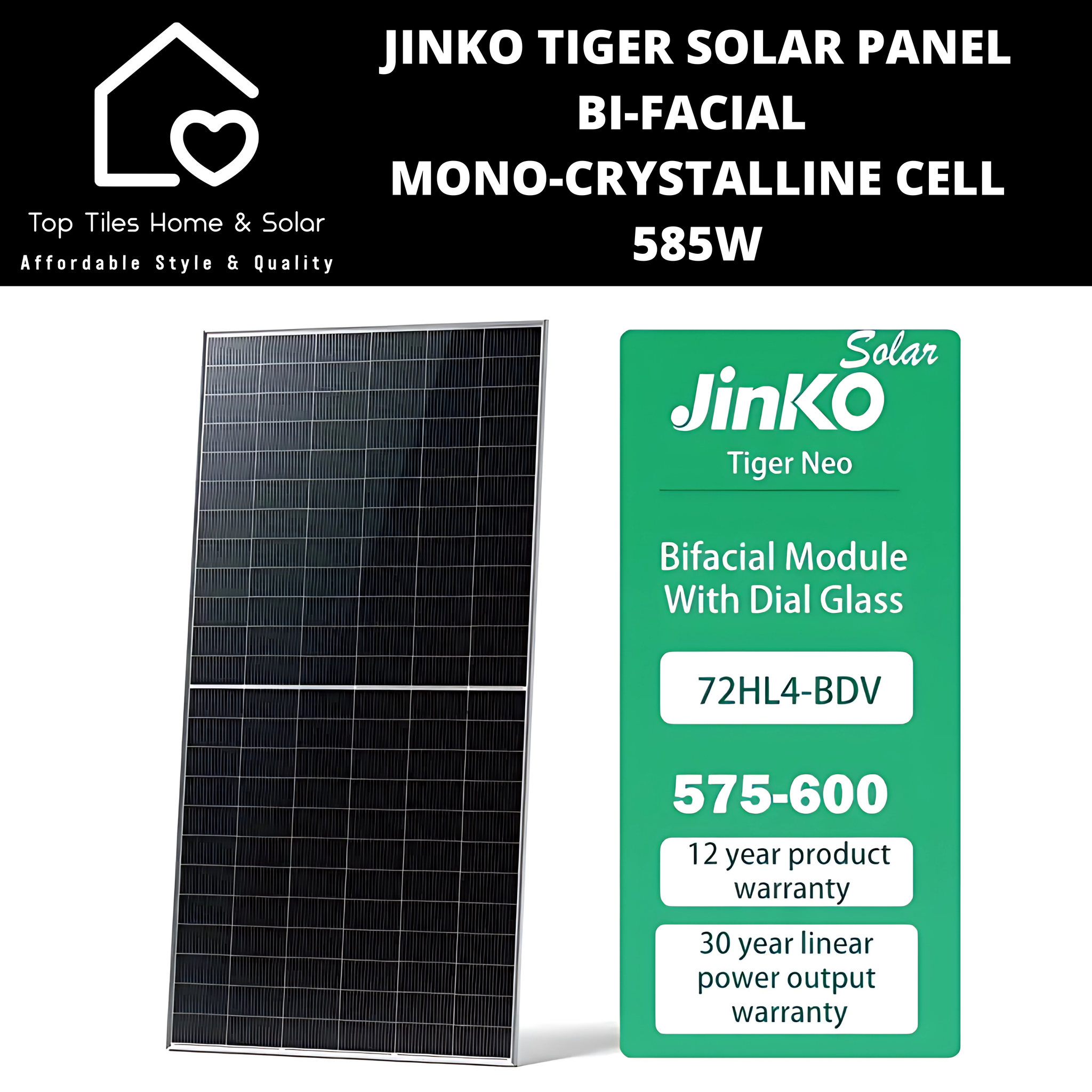 【Ojuuunページ】 Jinko Tiger Solar Panel Bi-Facial Mono-Crystalline Cell - 585W