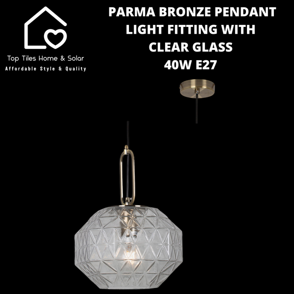 Parma Bronze Pendant Light Fitting with Clear Glass - 40W E27