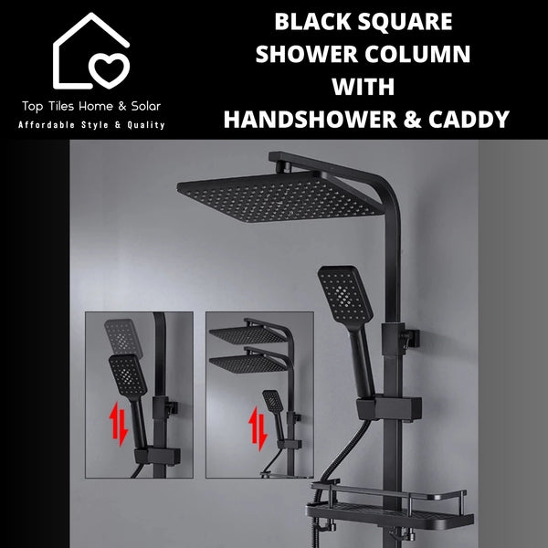 Black Square 3Function Shower Column With Handshower & Caddy