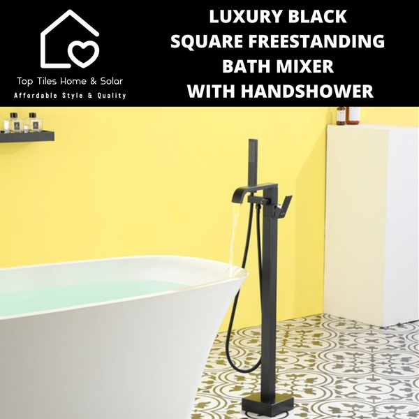 Luxury Black Square Freestanding Bath Mixer With Handshower
