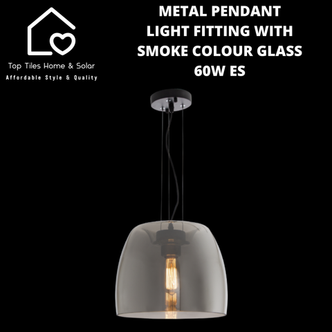 Metal Pendant Light Fitting with Smoke Colour Glass - 60W ES