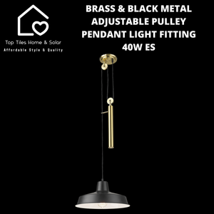Brass & Black Metal Adjustable Pulley Pendant Light Fitting - 40W ES
