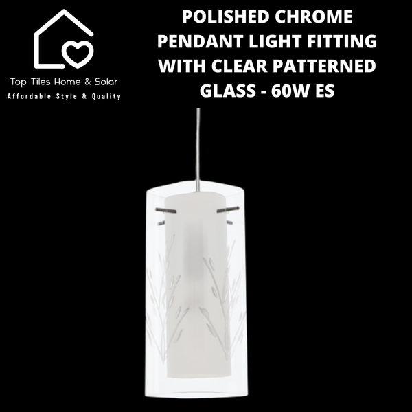 Polished Chrome Pendant Light Fitting with Clear Patterned Glass - 60W ES