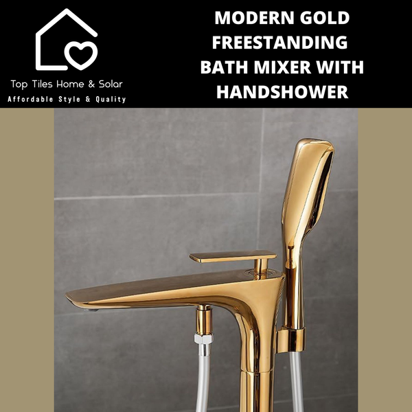 Modern Gold Freestanding Bath Mixer With Handshower