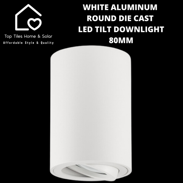 White Aluminum Round Die Cast LED Tilt Downlight - 80mm