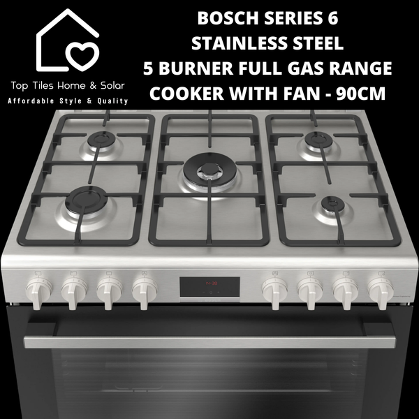 Bosch Series 6 - 5 Burner Full Gas Range Cooker with Fan - 90cm