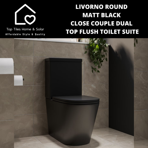 Livorno Round Matt Black Close Couple Dual Top Flush Toilet Suite