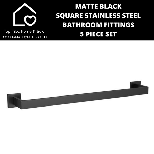 Matte Black Square Stainless Steel Bathroom Fittings - 5 Piece Set