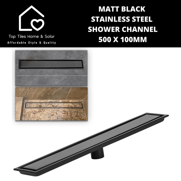 Matt Black Stainless Steel Shower Channel - 500 x 100mm