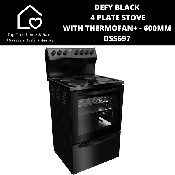 Defy Black  4 Plate Stove with Thermofan+ - 600mm DSS697