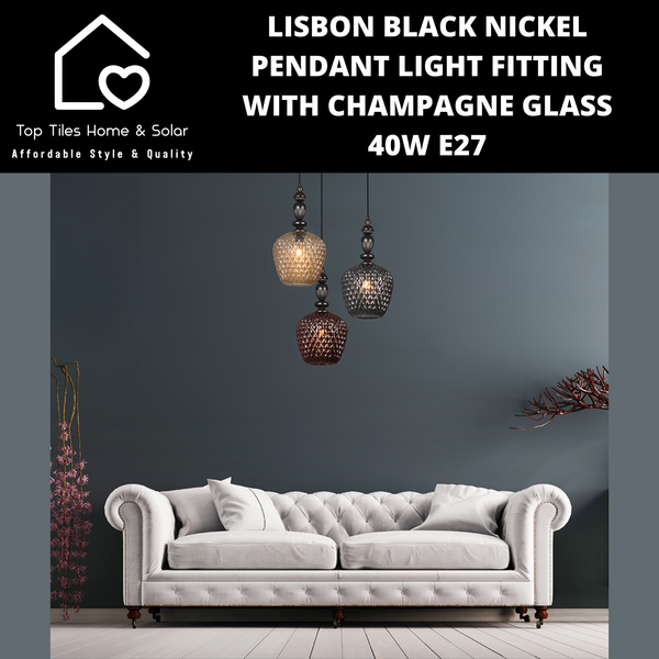 Lisbon Black Nickel Pendant Light Fitting with Champagne Glass - 40W E27